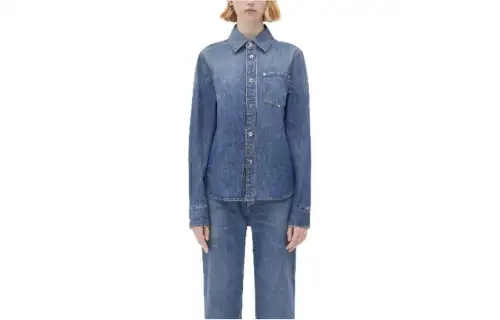 Bottega Veneta Shirts Women's Blue Square Collar Moderate Denim