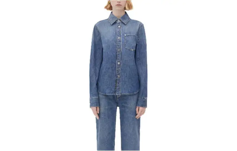 Bottega Veneta Shirts Women's Blue Square Collar Moderate Denim