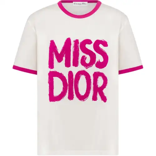 DIOR T Shirts Women's Ecru Crew Neck Moderate Straight Fit