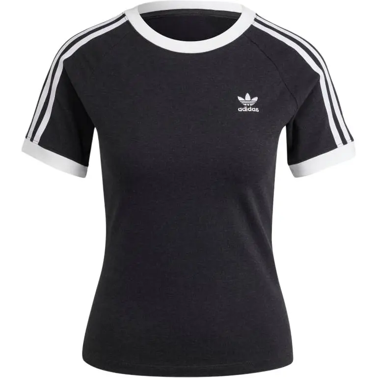 Adidas Women's 3 Stripes Slim Raglan T Shirt Black Melange