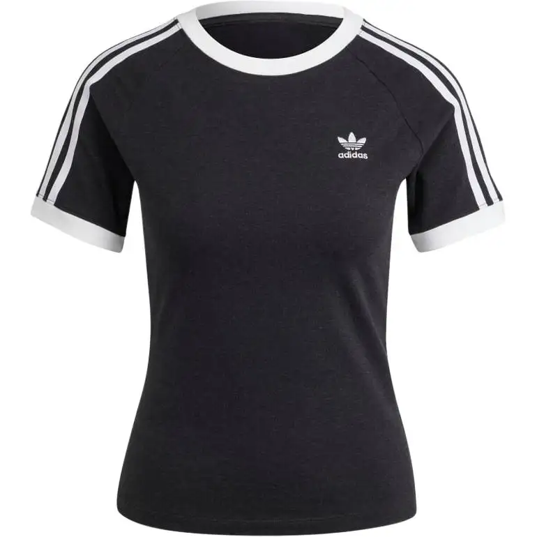 Adidas Women's 3 Stripes Slim Raglan T Shirt Black Melange