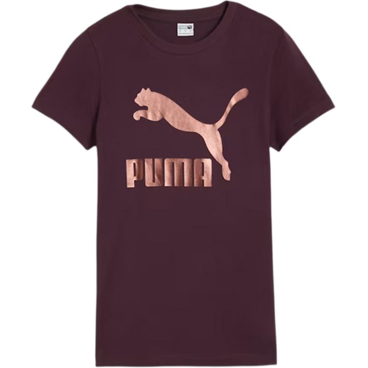 PUMA CLASSICS Shiny Logo T Shirt Women's Midnight Plum