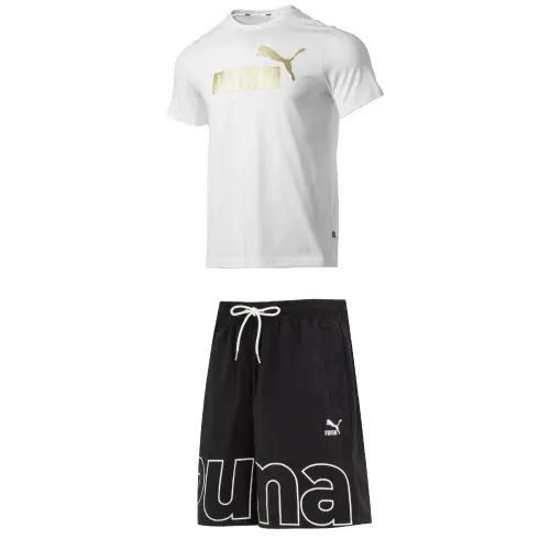 PUMA Casual Sportswear Men's White+Black Crew Neck Moderate