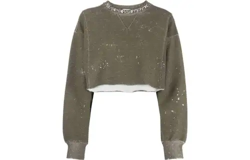 【Zoomed Imagery】bleached-effect cropped sweatshirt