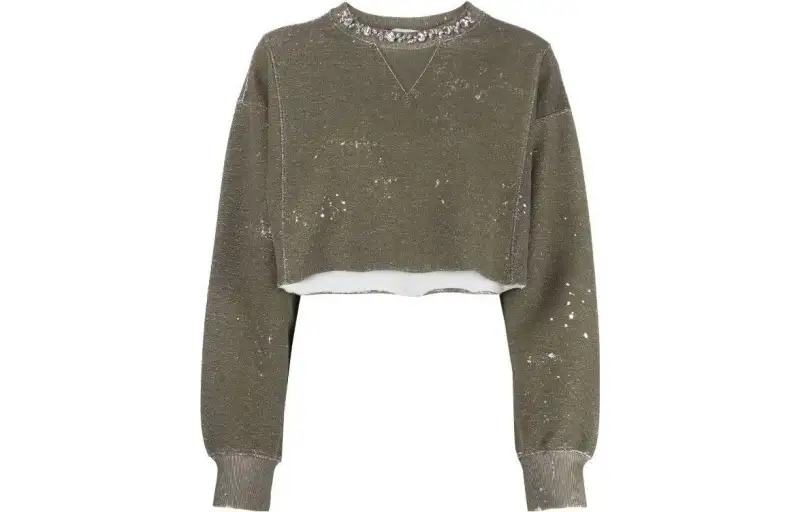 【Zoomed Imagery】bleached-effect cropped sweatshirt