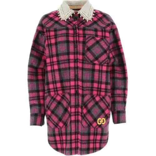 GUCCI Check Pattern Logo Embroidered Oversized Shirt
