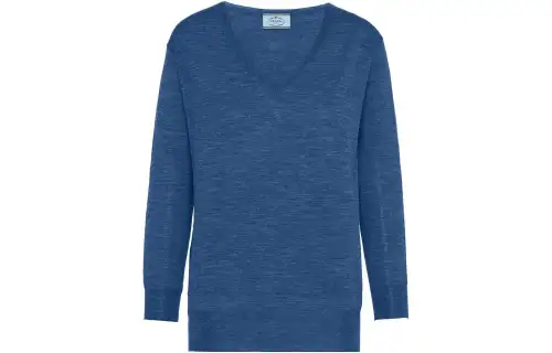 PRADA Cashmere Sweaters Women's Blue V Neck Moderate