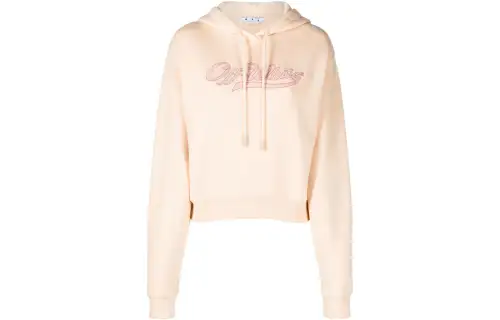 OFF WHITE Baseball Logo Embroidered Drawstring Hoodie Light Pink