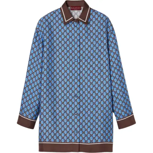 GUCCI Gg Print Silk Shirt With Optical Effect Shirt Women's Blue