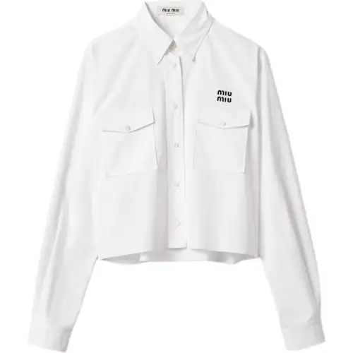 MIU MIU Logo embroidered Cropped Poplin Shirt