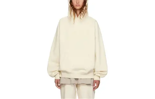 Fear Of God Essentials FW22 Raglan Hoodie Egg Shell Letter Logo Print Hooded Long Sleeved Fleece Lined Sweatshirt