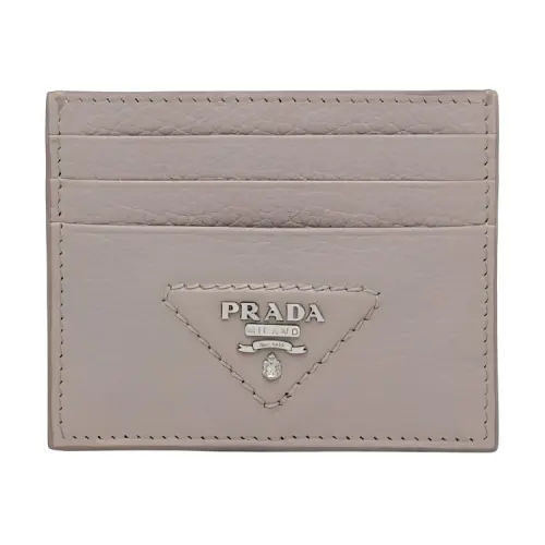 PRADA Leather Card Holder Women's Clay Gray