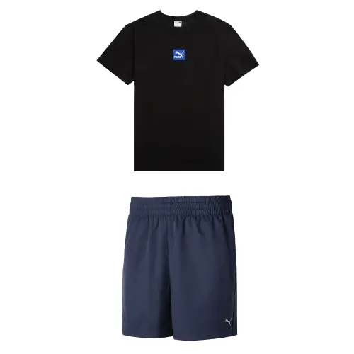 PUMA Casual Sportswear Men's Black+Blue Crew Neck Moderate