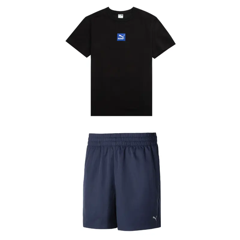 PUMA Casual Sportswear Men's Black+Blue Crew Neck Moderate