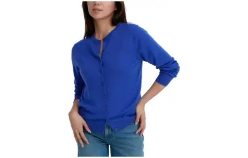 UNIQLO Knitwear Women's Sea Blue Crew Neck Moderate Cardigan