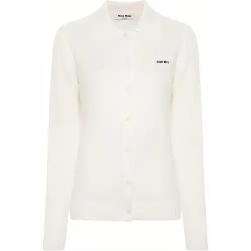 MIU MIU Knitwear Women's White Lapel Moderate Other