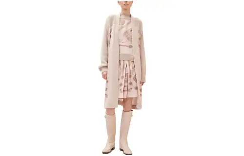 HERMES Knitwear Women's Light Pink V Neck Moderate Cardigan
