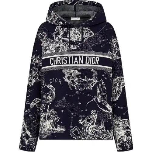 DIOR Quarterly New Products Sweatshirts Women's Dark Blue Hooded Moderate