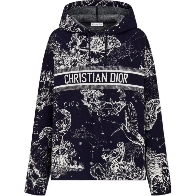 DIOR Quarterly New Products Sweatshirts Women's Dark Blue Hooded Moderate