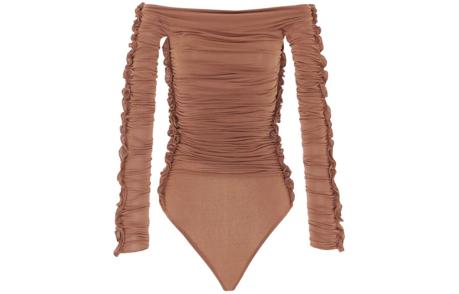 SAINT LAURENT Ruched Off-shoulder Bodysuit