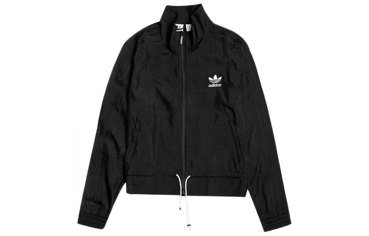 Adidas Originals Jackets Women's Black Stand Collar Moderate Nipped-in Waist