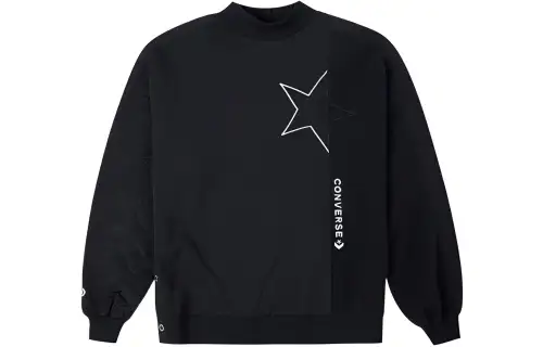 Converse Logo Printed Pattern Fleece Lined Crew Neck Pullover Long Sleeved Sweatshirt Women's Black