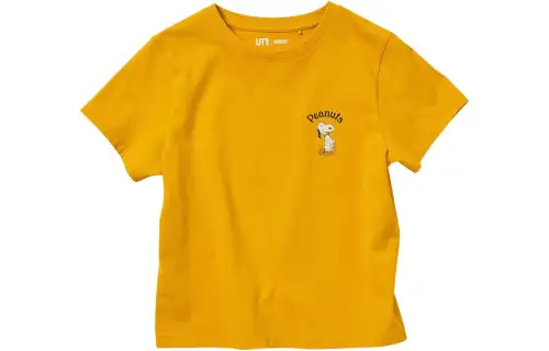 UNIQLO X PEANUTS T Shirts Women's Light Yellow Crew Neck Moderate Straight Fit