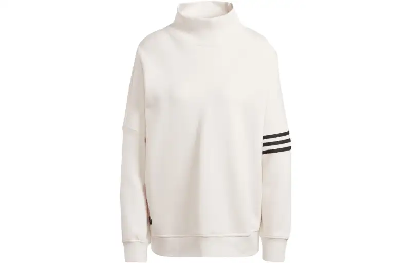 Adidas originals Clover Adicolor Neuclassics Sweater Three Stripes Color Block High Collar Loose Sports Long Sleeve College Sweater Women's Wonderful White