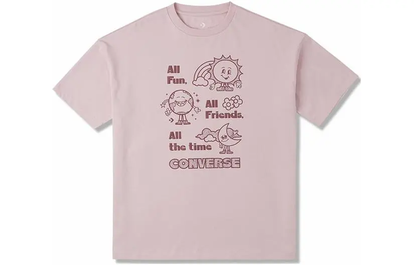 Converse T-Shirts Women's Pink Crew Neck Moderate Straight Fit