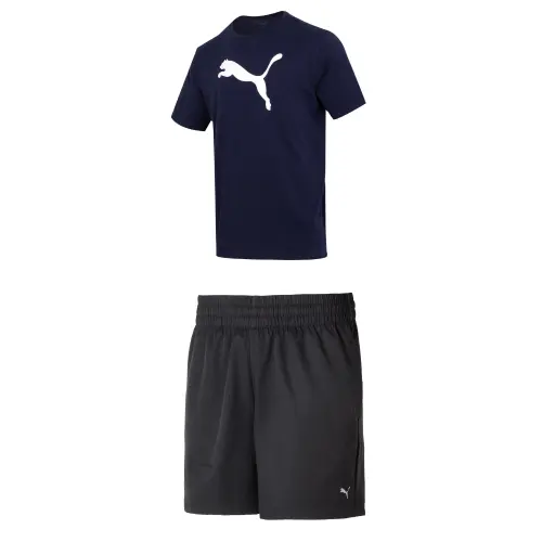 PUMA Casual Sportswear Men's Blue+Black Crew Neck Moderate
