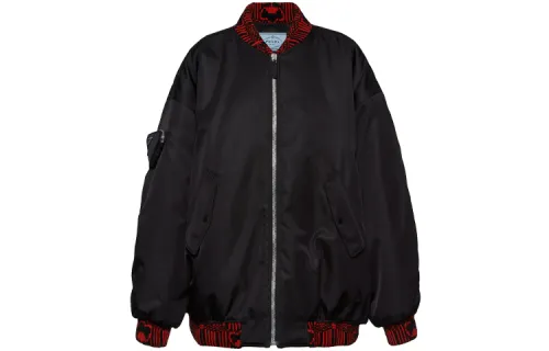 PRADA Jackets Women's Black Baseball Collar Moderate Pilot