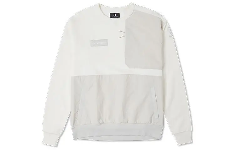 Converse UILITY CREW Color Block Fleece Lined Long Sleeved Shirt Sweatshirt Women's White