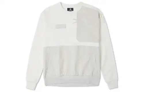 Converse UILITY CREW Color Block Fleece Lined Long Sleeved Shirt Sweatshirt Women's White