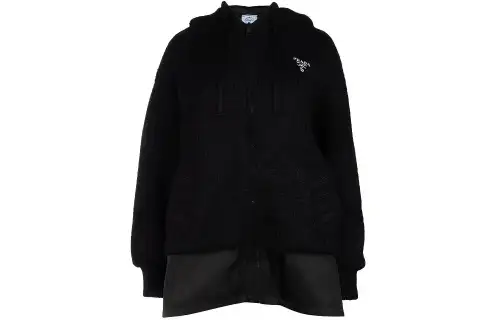 PRADA Jackets Women's Black Hooded Thickened Other
