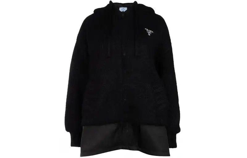 PRADA Jackets Women's Black Hooded Thickened Other