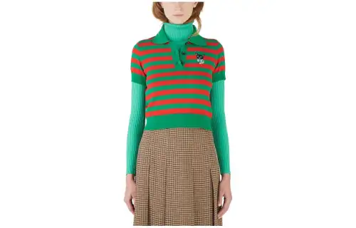 GUCCI Polo Shirts Women's Green Polo Collar Straight Fit
