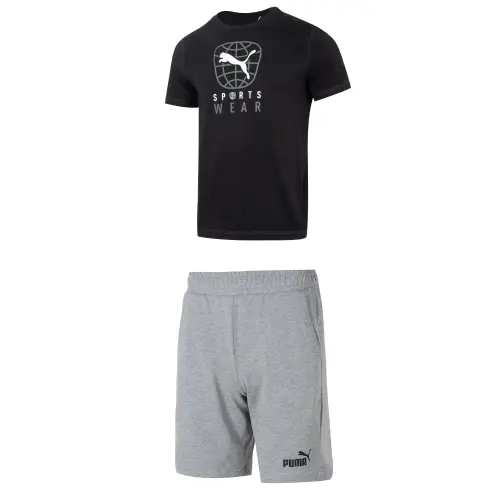 PUMA Casual Sportswear Men's Black+Gray Crew Neck Moderate