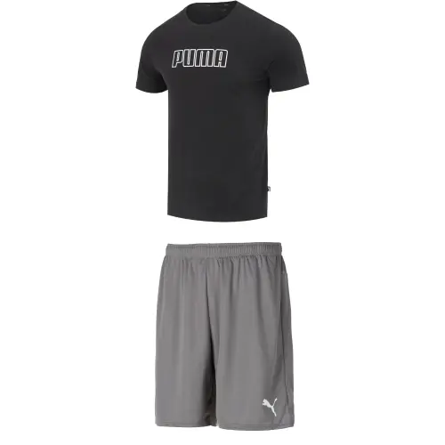 PUMA Casual Sportswear Men's Clothing Set Black Top+Gray Shorts Crew Neck Moderate