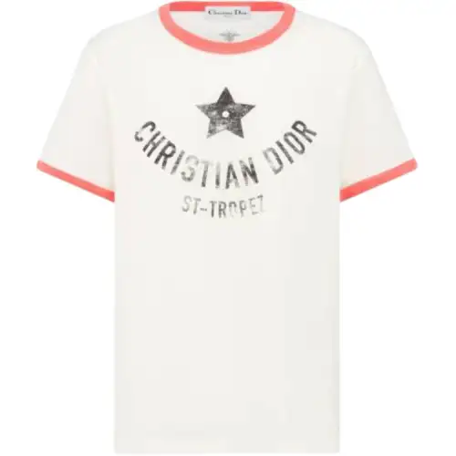 DIOR T Shirts Women's Red Crew Neck Straight Fit