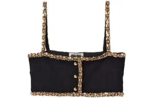 MIU MIU Sequin embellished Tweed Cropped Top
