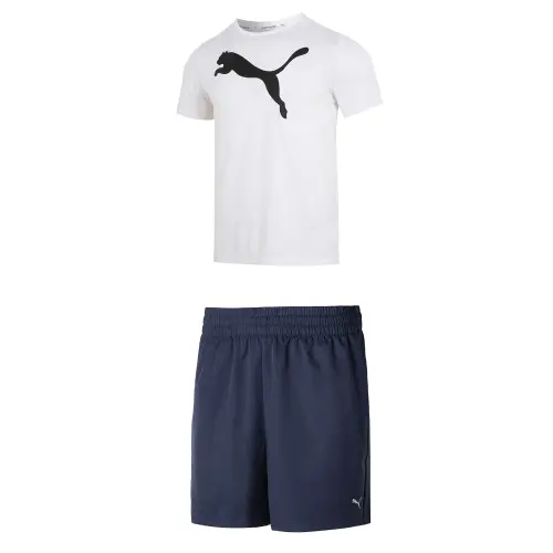 PUMA Casual Sportswear Men's White+Blue Crew Neck Moderate