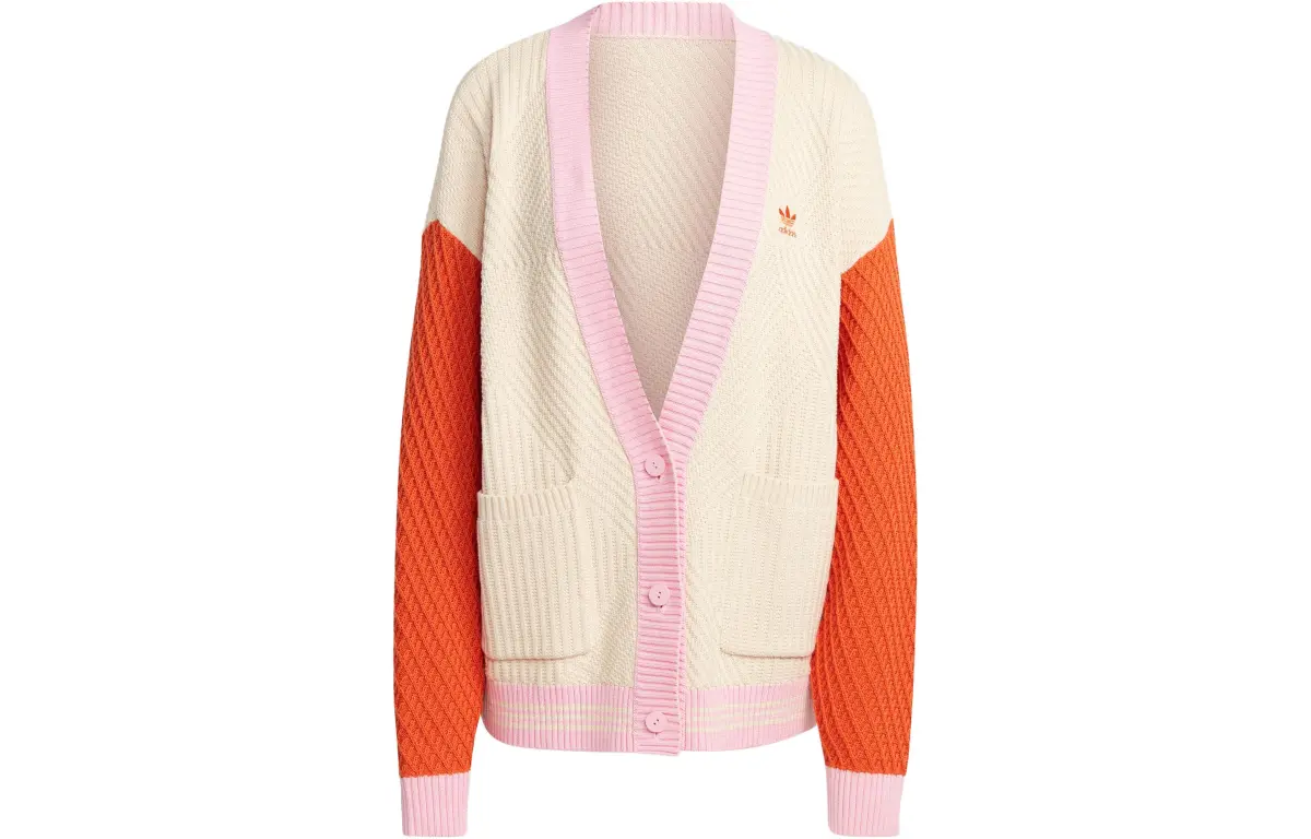 Adidas Originals SS23 Adicolor 70s Retro Knitwear Women's Wonder White V-neck Moderate Cardigan