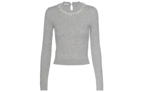 MIU MIU Cashmere Sweaters Women's Gray Crew Neck Moderate
