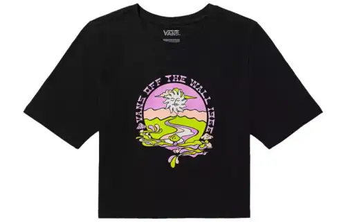 Vans T Shirts Women's Black Crew Neck Moderate Straight Fit