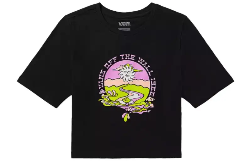Vans T Shirts Women's Black Crew Neck Moderate Straight Fit