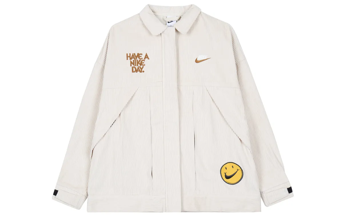 Nike Women's Smiley Corduroy Collared Sport Jacket Pink