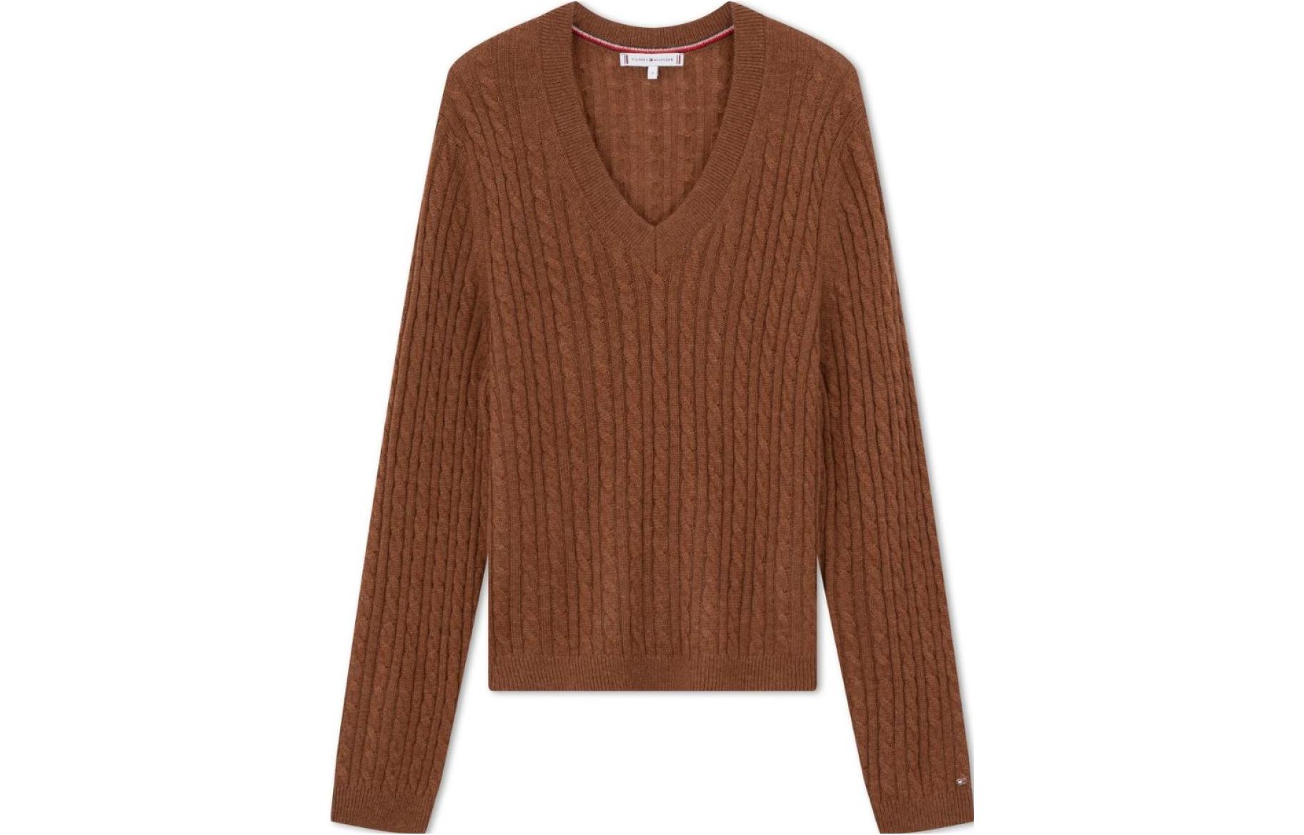 Tommy Hilfiger Cashmere Sweaters Women's Brown V Neck Moderate