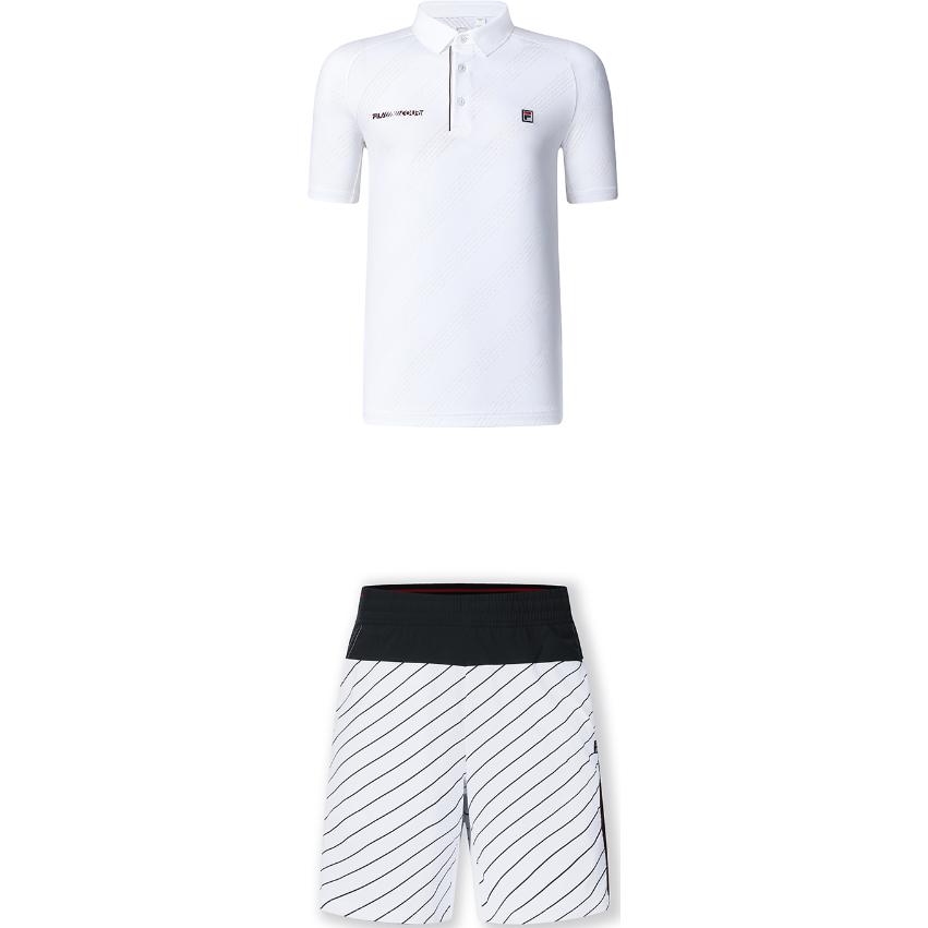 FILA Casual Sportswear Men's Clothing Sets Bright White+All Over Print Polo Collar Moderate