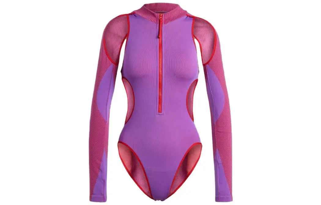 Adidas Bodysuits Women's Bright Purple Stand Collar Straight Fit