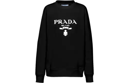PRADA Oversized Logo Print Jersey Sweatshirt Black/White
